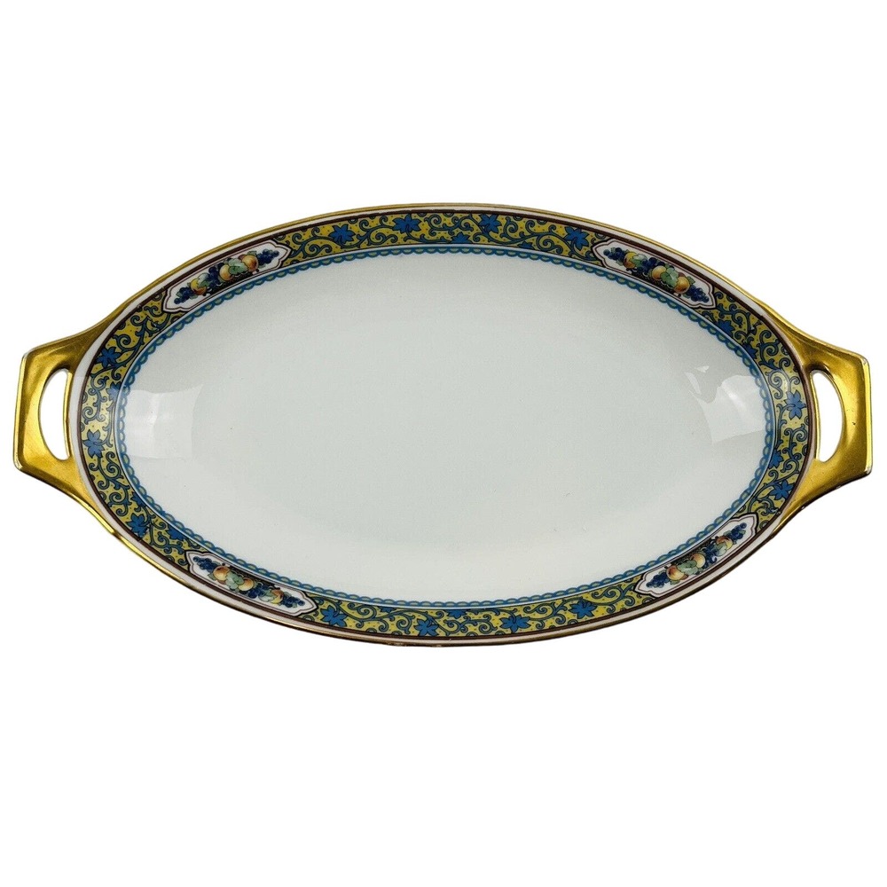 Thomas Bavaria Harvest Relish Tray Oval Serving Dish Fruit Blue Scrolls Gold Rim